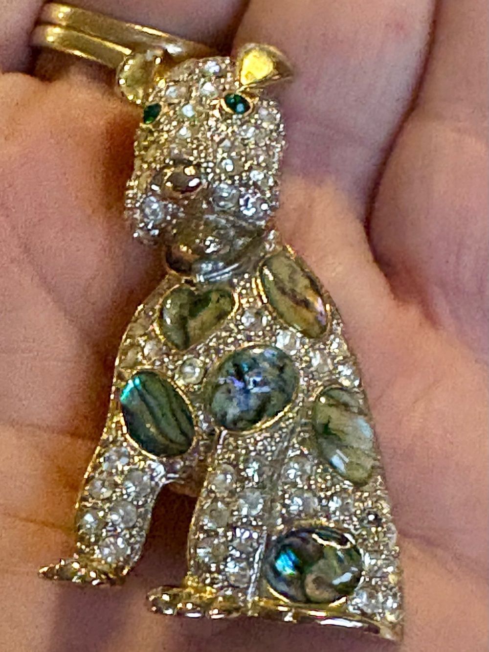 Retro Gold-Tone Pave Crystal Abalone Sitting Scottish Terrier Dog Brooch